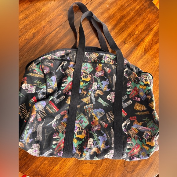 NICOLE MILLER whimsical travel printed canvas zip duffle bag.  Vintage. - Picture 1 of 7